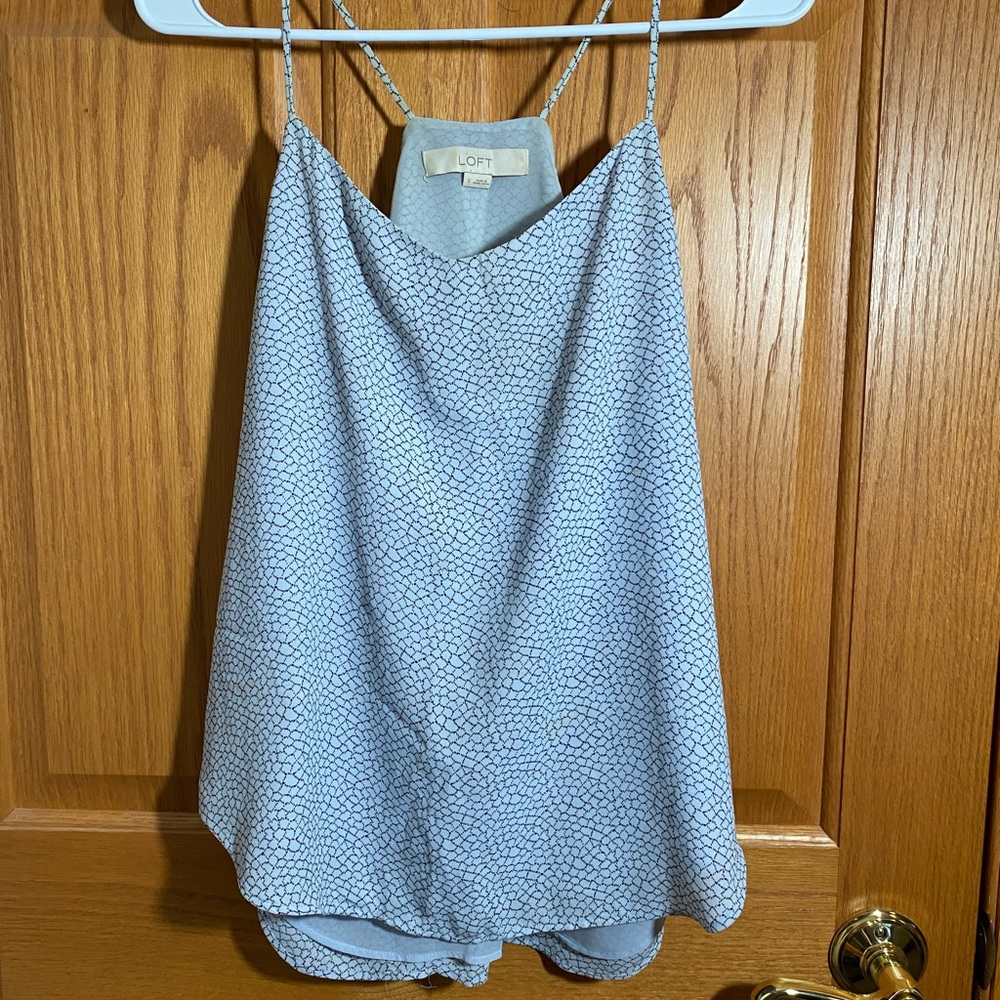 LOFT Light Blue Geometric Spaghetti Strap Top